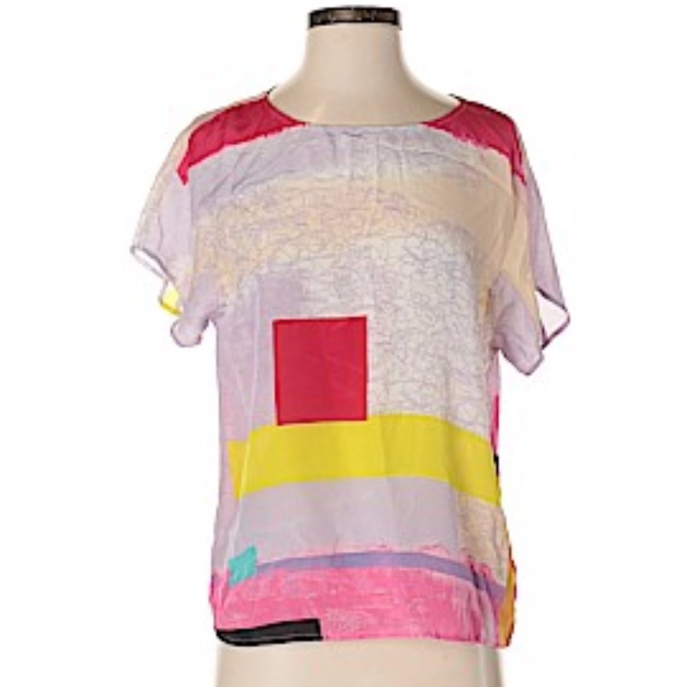 Helen Bullock for Anthropologie—Multicolored Lightweight Silk Blouse Top, XS